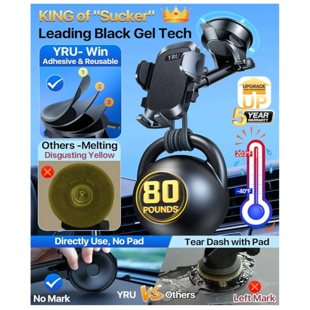 NEW - YRU Black Car Phone Mount